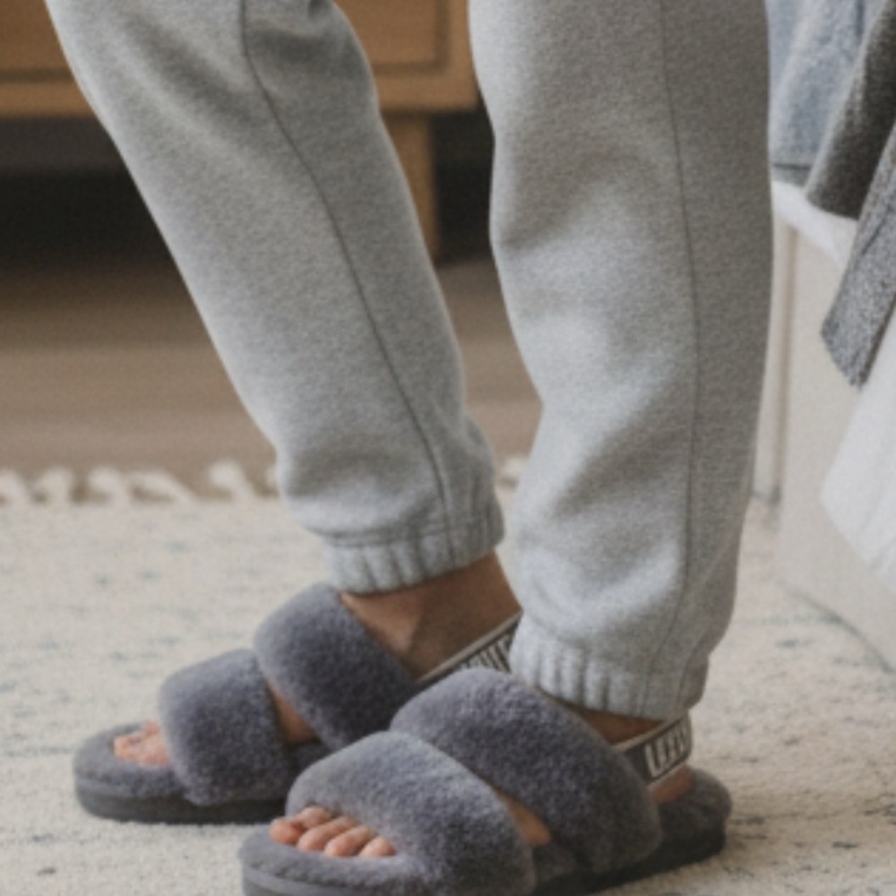 Ugg Gray Fuzzy Slide Slipper Sandals